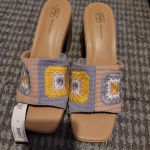 Beige and Yellow Woven Heels